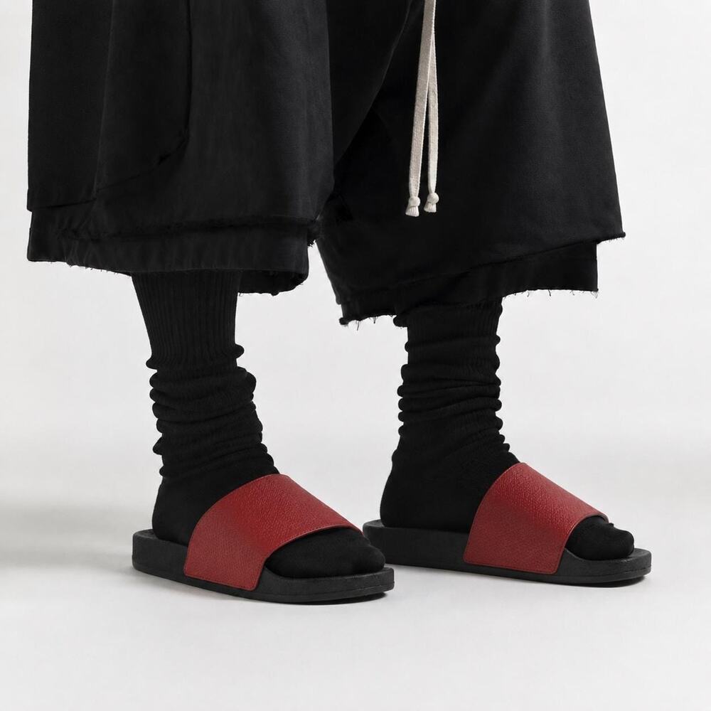 Minimalist Vegan Saffiano Leather Comfort Slides | Japanese Streetwear Sandals